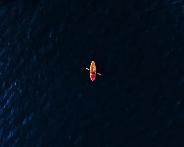 Drone view of a kayaker on Lake Murray, SC - Photo Credit Pete Salter