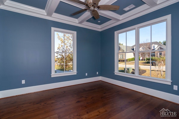Blue Room with Coffered Ceilings and Hardwoods