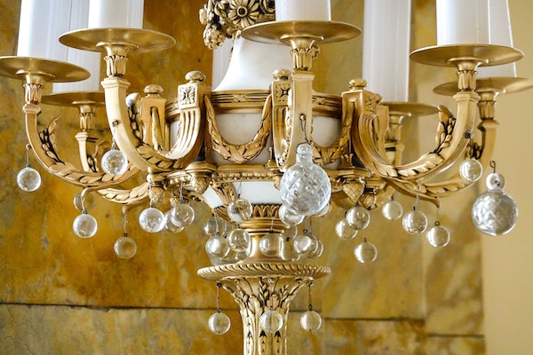 Chandelier with Christmas ornaments