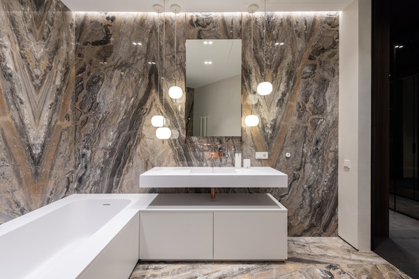 Marble bathroom with marble walls and marble floors