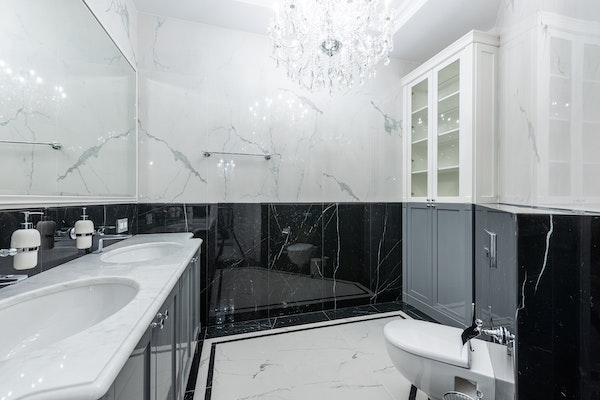 Marble bathroom with marble walls and floors